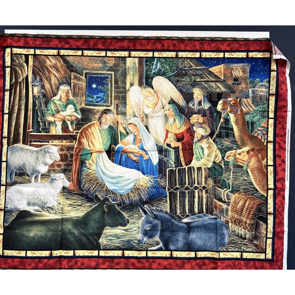 Liz Goodrick Dillon Away in a Manger Angel Fabric Panel Nativity Scene VIP